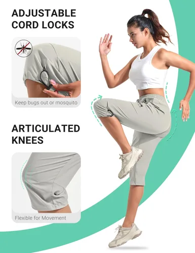 Miniatura 36 de BVVU Pantalones cargo capri de senderismo para mujer, ligeros, de secado rápido, pantalones deportivos impermeables para exteriores, pantalones