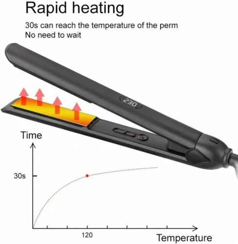 Miniatura 7 de Plancha de pelo profesional, negro, plancha plana de titanio con pantalla LCD, placa caliente MCH, cable giratorio de 360°, calentamiento rápido