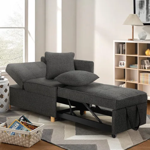 SEJOV Sofá Cama Convertible 4 en 1, Sofás y Sillones, Sofá Loveseat de Tela de Lino de 3 Asientos con 2 Cojines Decorativos, Sillón Reclinable