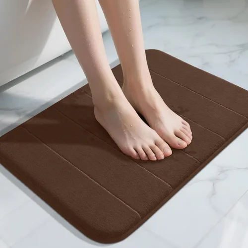 Yimobra Tapete de baño marrón, súper suave, absorbente, de espuma viscoelástica, antideslizante, de secado rápido, lavable a máquina, tapete para