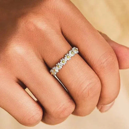 Miniatura 4 de FUNYCHEN Anillo de plata de ley para mujer, con texto en inglés "I Think About You Every Daisy", anillo de flores delicadas 925, lindo anillo
