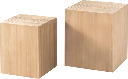 Miniatura 7 de COZAYH Juego de 2 mesas auxiliares de tocón de árbol, diseño múltiple con patrón de anillo de árbol de madera, color madera natural
