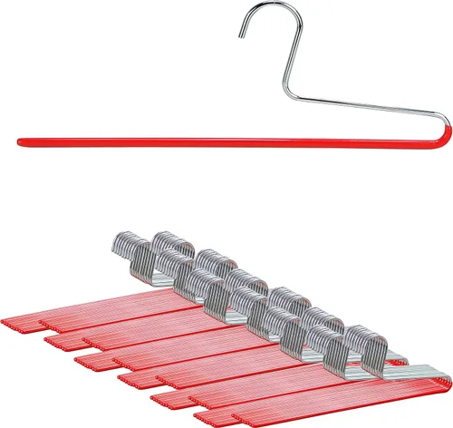 Miniatura 9 de Mawa by Reston Lloyd - Percha antideslizante para ropa que ahorra espacio con una sola barra para pantalones, estilo KH/1, juego de 30, color rojo