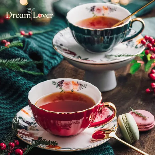 Miniatura 4 de A-SZCXTOP Taza de té de porcelana, juego de 2 tazas de café expreso (8 onzas) con platillos y cucharas, caja de regalo, juego de tazas de café