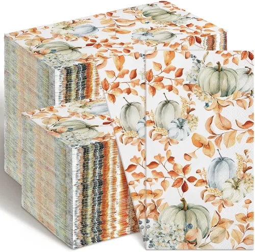 Fuutreo 200 toallas de mano desechables de otoño para baño, calabazas de Acción de Gracias, servilletas de papel para invitados, toalla de mano