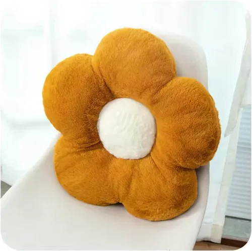 Miniatura 3 de Almohada de flor linda de felpa, cojín de suelo, cojín de ocio, cojín de automóvil, decoración de habitación (23.6 in, marrón/blanco)
