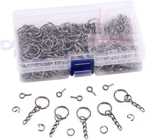 Miniatura 6 de Swpeet Juego de 450 llaveros de 3/5 de pulgada y 0.591 in color negro pistola, incluye 150 llaveros con cadena y 150 anillos de salto con 150 pines