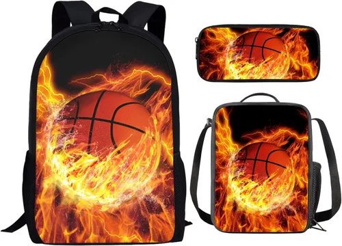 Miniatura 45 de HUGS IDEA Juego de 3 bolsas escolares con aislamiento térmico para el almuerzo, estuche para lápices