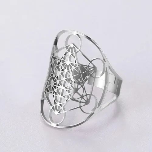 Miniatura 4 de Amaxer Metatron's - Anillo de acero inoxidable con diseño de arco y metatrón, para mujer, con banda abierta