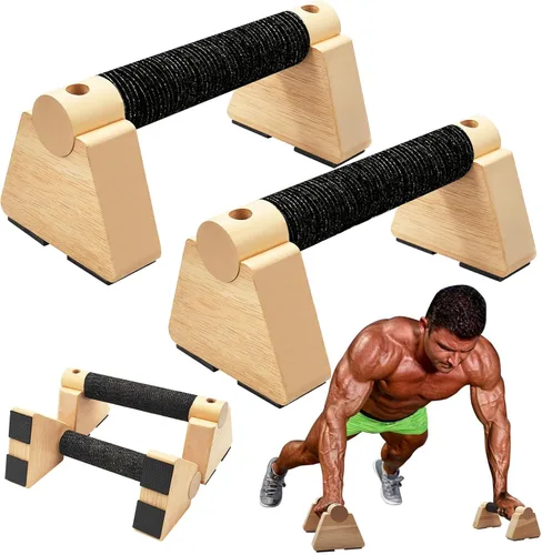 Parallettes Bars - Equipo de calistenia de madera para entrenamiento de pie, barras de empuje y barra de calistenia - Barras de pie de mano y asas