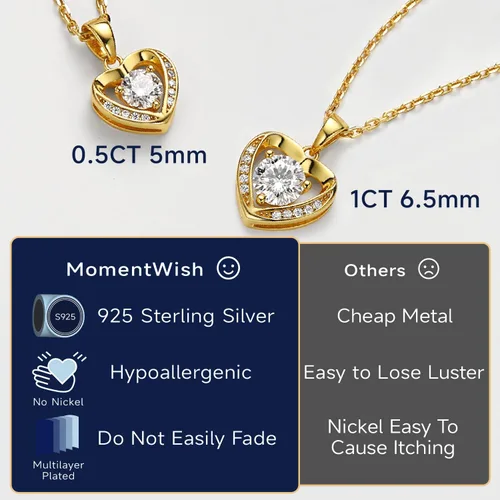 Miniatura 72 de MomentWish Collar de corazón para mujer, moissanita, diamante de imitación, plata de ley 925