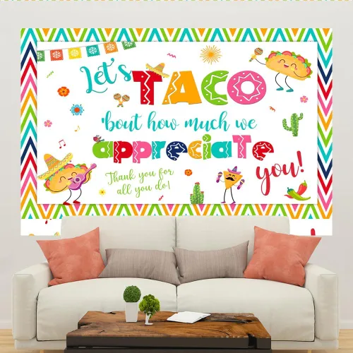 Miniatura 5 de Lofaris Fondo de 5 x 3 pies con texto en inglés "Thank You for All You Do Let's Taco Bout How Much We Apreciate You