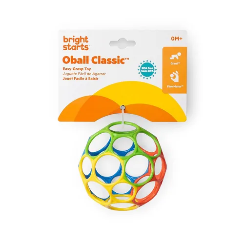 Miniatura 6 de Bright Starts Oball Easy Grasp - Pelota clásica sin BPA, juguete infantil en rojo, amarillo, verde, azul, edad recién nacido y más, 4 pulgadas