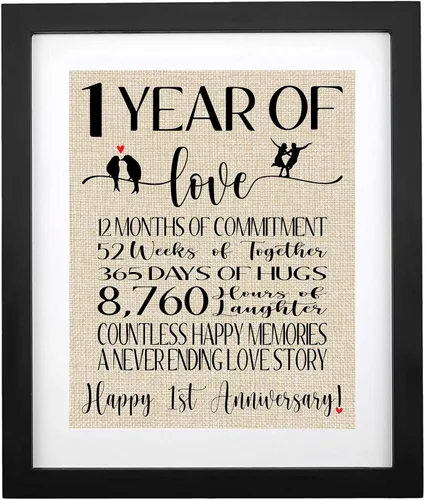 TOBOHU Estampado de arpillera para el primer aniversario, 1 año como marido y esposa, regalos para parejas, primer aniversario, aniversario de un