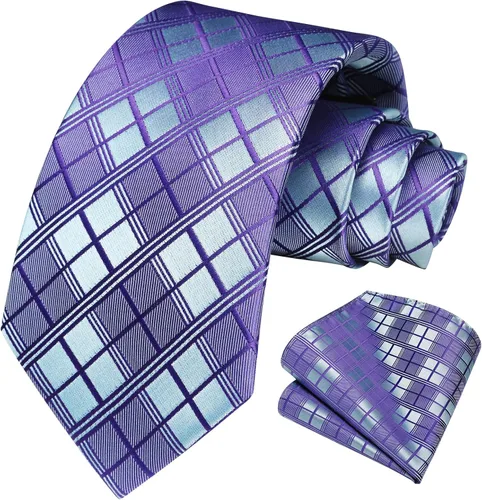 Miniatura 47 de HISDERN Conjunto de corbata a cuadros a cuadros pañuelo tejido clásico formal para hombre corbata y bolsillo cuadrado