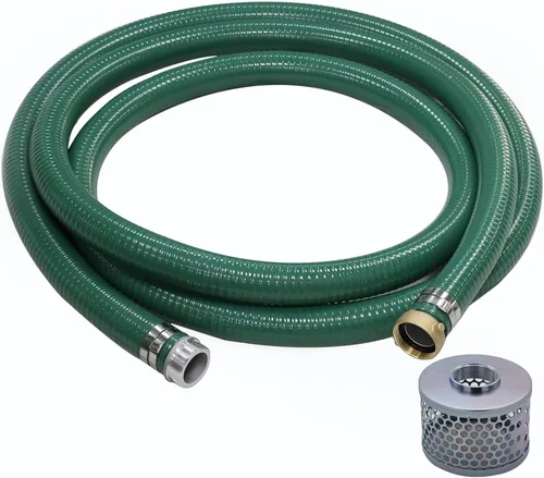 Eastrans El kit de bomba de manguera de descarga incluye manguera de succión de PVC verde de 2 pulgadas x 20 pies con ajuste de clavija de aluminio,