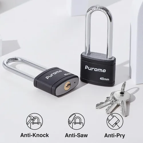 Miniatura 3 de Puroma Paquete de 2 Candados con Llave de 3 Claves, Cerradura de 2.5 Pulgadas (63.5mm) de Alta Resistencia para Puerta, Valla, Cerrojo de Armario