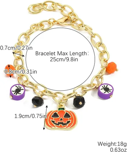 Miniatura 6 de Pulsera gótica espeluznante con dije de calabaza, araña, bruja y fantasma, regalo de joyería de disfraz de Halloween para mujeres y niñas, pulsera