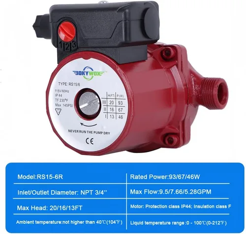Miniatura 2 de Bomba de Circulación de Agua Caliente Doméstica de 110V NPT3/4'' Bomba Recirculadora de Agua Caliente de 3 Velocidades Bomba Circuladora de 93W