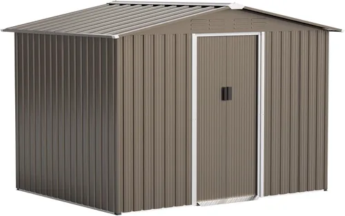 Miniatura 7 de Cobertizo de almacenamiento para exteriores de 8 pies x 6 pies, impermeable, cobertizo de herramientas de metal con puerta con cerradura y puerta