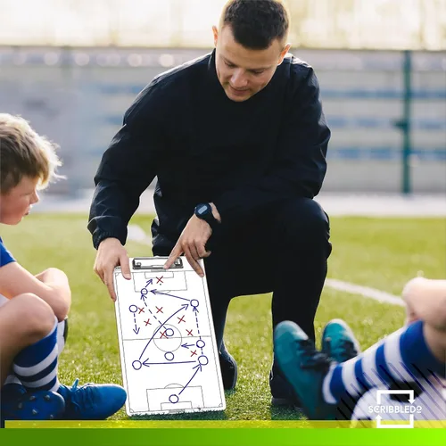 Miniatura 6 de Scribbledo Tabla de entrenamiento de fútbol de borrado en seco de 15 x 9 pulgadas, pizarra blanca de fútbol para entrenadores, accesorios