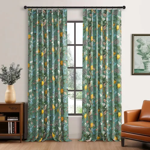 Miniatura 29 de Cortinas beige para cocina, 36 pulgadas de largo, diseño floral botánico de limón y colibrí, cortinas plisadas para oscurecer la habitación