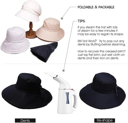 Miniatura 5 de Comhats Sombrero de verano plegable de algodón para mujer, protección UV, ala ancha, jardinería, viajes, 21.3-25.2 in