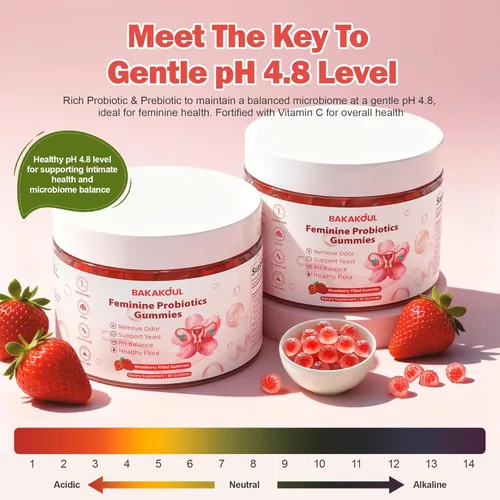 Miniatura 7 de BAKAKOUL Gomitas de equilibrio femenino para mujeres, probióticos vaginales que apoyan el equilibrio del pH, la salud digestiva, veganas, sin