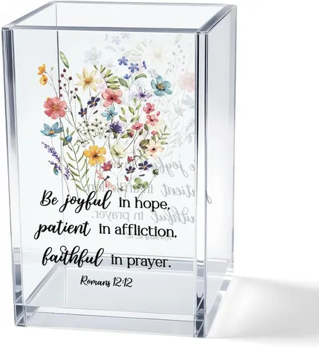 Miniatura 15 de Just Breathe - Paquete de 2 portalápices cosméticos de acrílico, organizador de brochas de maquillaje inspirador, regalos de fe para mujeres