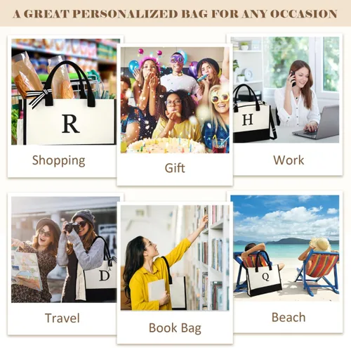 Miniatura 7 de Regalos para el día de la madre para mujeres, bolsa de lona con inicial para mujeres, regalos de cumpleaños personalizados para mamá, amigas