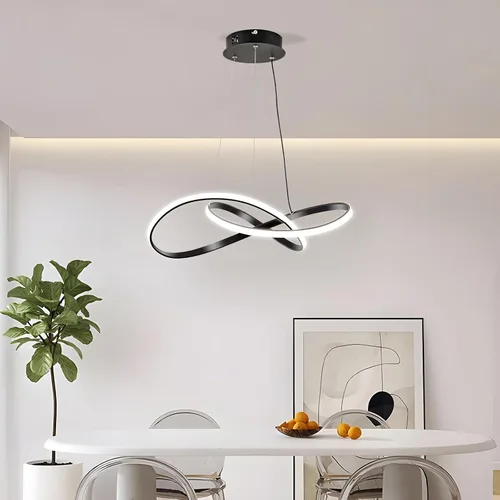 Miniatura 3 de Lámpara colgante LED moderna, lámpara de techo negra contemporánea con luces de anillo irregular para comedor, sala de estar, recámara, isla