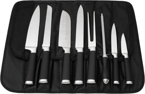 Juego de cuchillos de cocina de 9 piezas en estuche de transporte, cuchillos de chef ultra afilados con asas ergonómicas, juego de cuchillos de chef