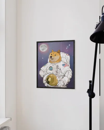 Miniatura 5 de HAUS AND HUES AstroDoge - Póster de meme, divertido arte de pared de Doge para dormitorio y sala de universidad, marco negro de 12 x 16 pulgadas