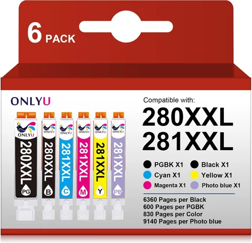 ONLYU Cartucho de tinta de repuesto compatible para Canon 280 281 PGI-280XXL CLI-281XXL Ink 281 280 para impresora Pixma TS9120 TS8120 TS8320 TS8220