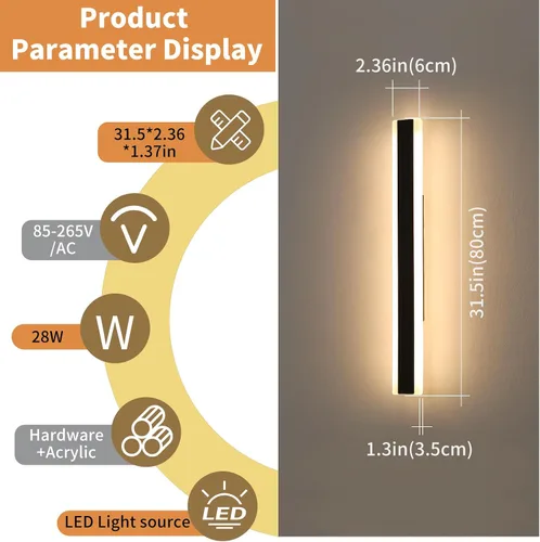 Miniatura 4 de Apliques de pared para exteriores, luces de pared modernas de 31.4 pulgadas, 3 luces de color 3000 K/4500 K/6000 K, panel acrílico, luz exterior