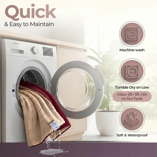 Miniatura 8 de Sacred Weapon Manta impermeable para cama – Manta doble de sherpa y forro polar – Manta impermeable para sofá absorbente, lavable y a prueba de Rojo