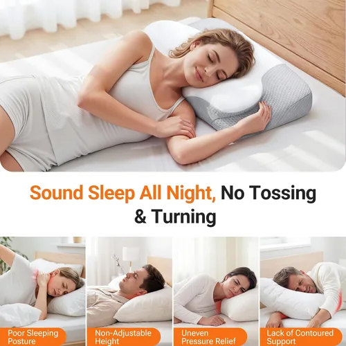 Miniatura 2 de Almohada cervical inflable para dormir con soporte ajustable, almohada ergonómica de espuma viscoelástica para dormir, almohada de apoyo