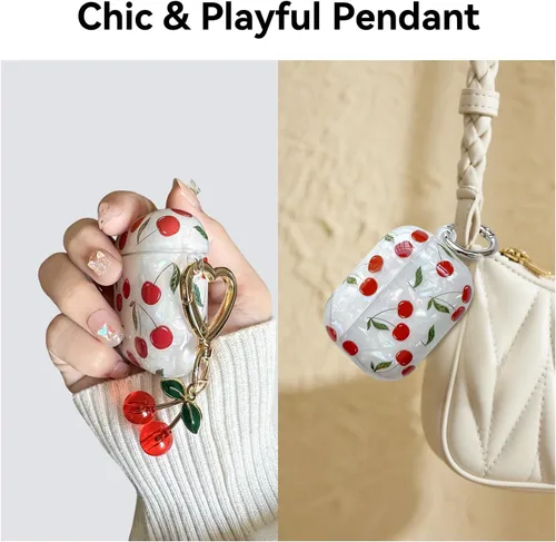 Miniatura 3 de Funda compatible con AirPods Pro (1ª generación), bonita funda estética de cereza para AirPod Pro con llavero de cereza, funda protectora de TPU