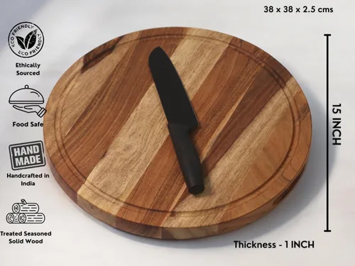 Miniatura 2 de Vesta Homes Tabla de cortar redonda de madera grande, tabla de cortar/servir, embutidos y tabla de queso para cocina, madera de acacia natural, 15 x