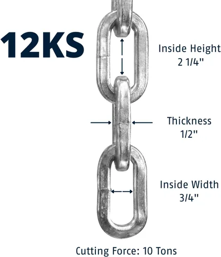 Miniatura 2 de ABUS Cadena de seguridad cuadrada de acero endurecido 12KS de 2 pies de 1/2" de grosor para bicicletas, contenedores, remolques, cuatrimotos