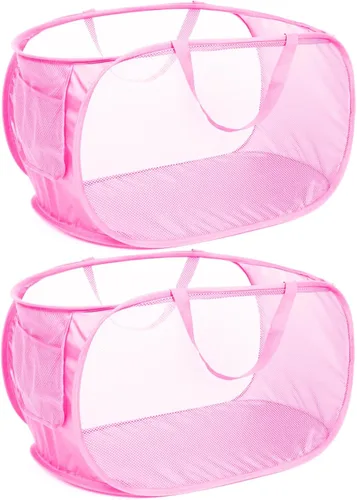 Miniatura 25 de Cesta de lavandería desplegable de malla resistente, cestas plegables con bolsillo lateral, cesta de ropa plegable con asas de transporte reforzadas