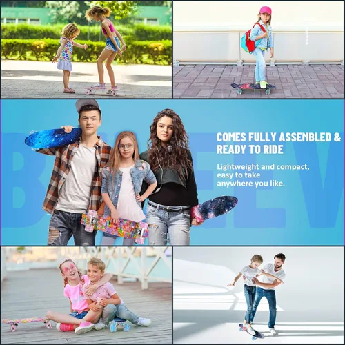 Miniatura 7 de BELEEV Patinetas de 22 pulgadas para niños, patineta cruiser para principiantes, niños, niñas, adolescentes y adultos, patinetas mini clásicas
