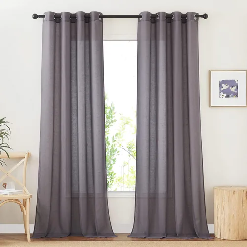 Miniatura 143 de NICETOWN Cortinas de lino traslúcidas con textura de lino de 84 pulgadas de largo, con ojales semitraslúcidos, tratamientos de ventana, privacidad