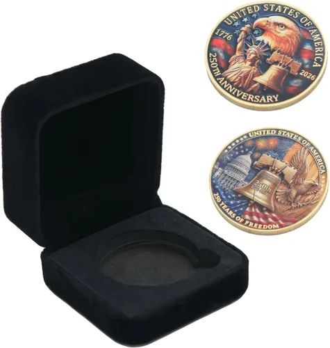 Miniatura 4 de Moneda conmemorativa de 250 aniversario de 250 años, mercancía conmemorativa de aniversario de Estados Unidos con estuche, regalos coleccionables