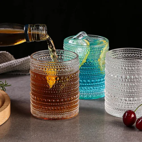 Miniatura 7 de Amyoole Juego de 6 vasos para beber Hobnail de 12 onzas, cristalería vintage transparente en relieve con vaso de agua, vasos de cóctel para cerveza