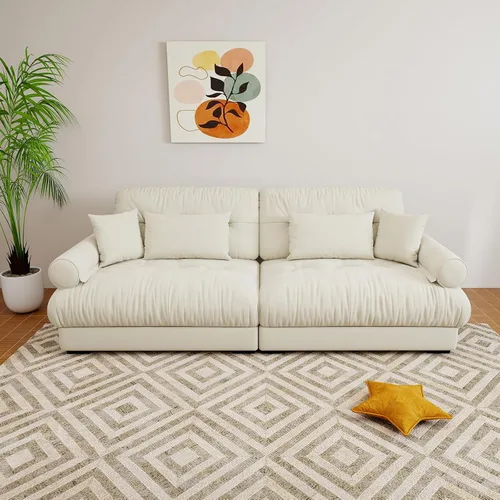 Miniatura 3 de Sofá modular de gran tamaño de 94 pulgadas, sofás seccionales grandes de color beige y blanco para sala de estar, juego de sofá de terciopelo, sofás