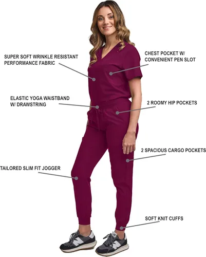 Miniatura 2 de Green Town Conjunto de ropa quirúrgica para mujer, pantalón deportivo y parte superior con cuello en V, 5 bolsillos, cintura de yoga, uniforme