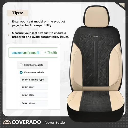 Miniatura 4 de Coverado Fundas de asiento delantero, fundas de asiento beige, 2 asientos, protectores de cuero para automóvil, paquete de 2, fundas de asiento