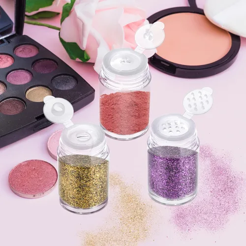 Miniatura 2 de RAYNAG 6 botellas vacías de polvo suelto para viajes, cosméticos con purpurina en polvo, para sombra de ojos, botella agitadora con tamiz y tapas