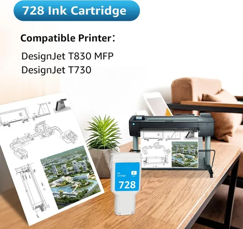 Miniatura 2 de Cartucho de tinta compatible de repuesto para remanufacturado 728 cian 10.1 fl oz 728XL tinta (F9J67A) uso con impresoras DesignJet T830 MFP